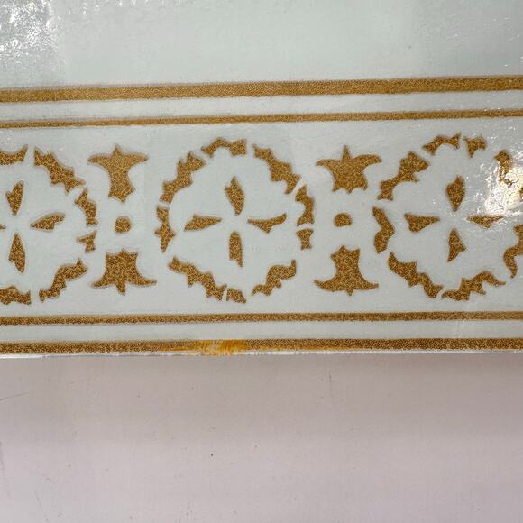 Vtg MCM square Ceiling Light Fixture Cover White Glass Gold Shade 16" 50s 60s EC - Picture 12 of 16